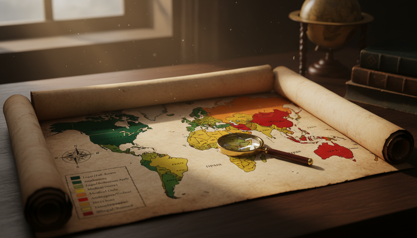 Carte du monde montrant la légalité du CBD dans différents pays