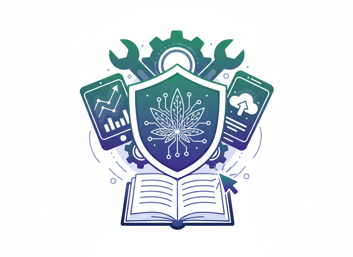 Icône d'assistance technique avec des outils numériques, représentant le support et les ressources pour affiliés CBD.