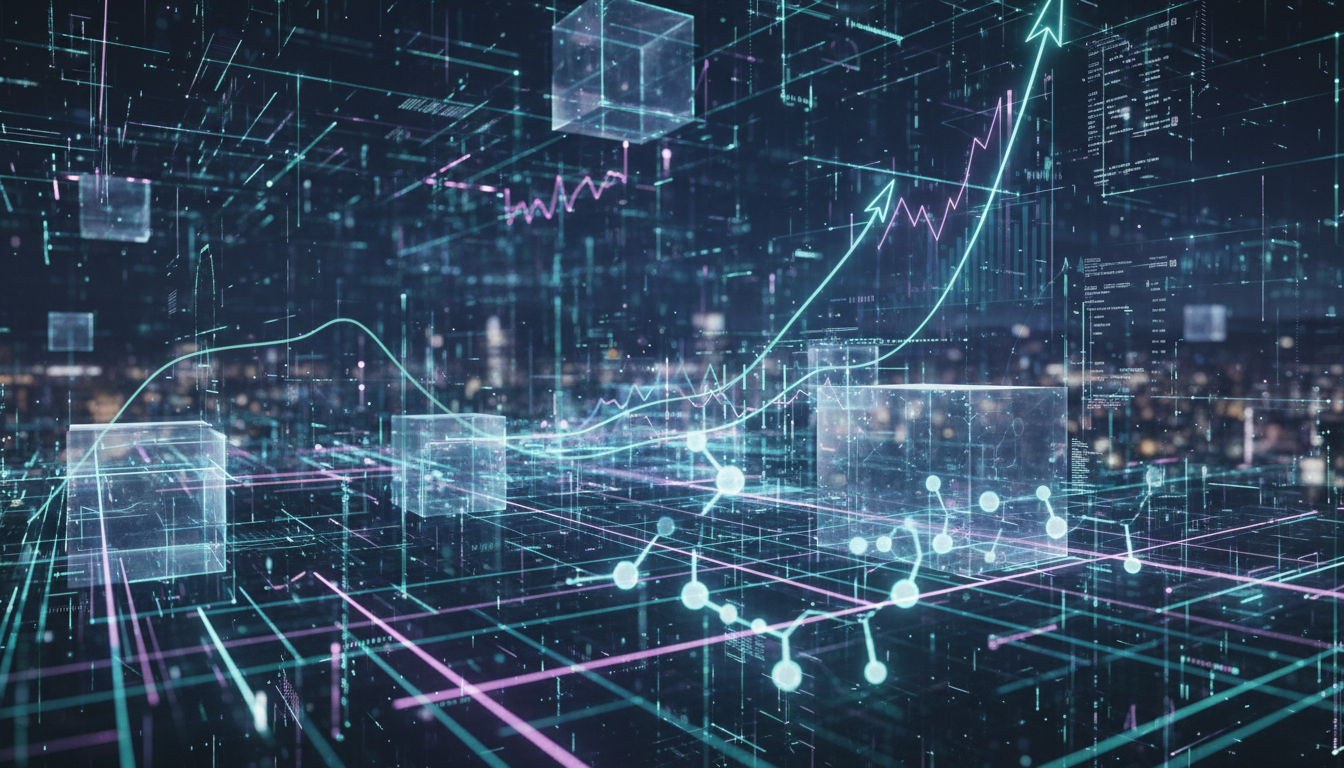 Lumières futuristes sur des schémas de données et des graphiques, symbolisant l'analyse des tendances et l'innovation dans le marché du CBD.